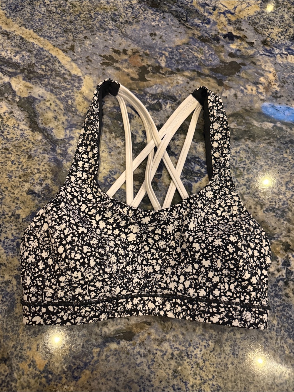 lululemon athletica Black and White Floral Strappy Sports Bra